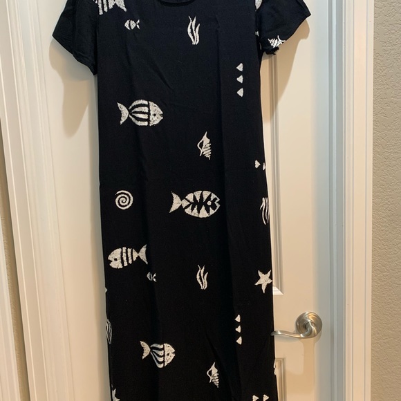Vintage Connie Choi BLACK  Midi Geometric Fish Print Dress Large Made In USA. - Picture 4 of 6